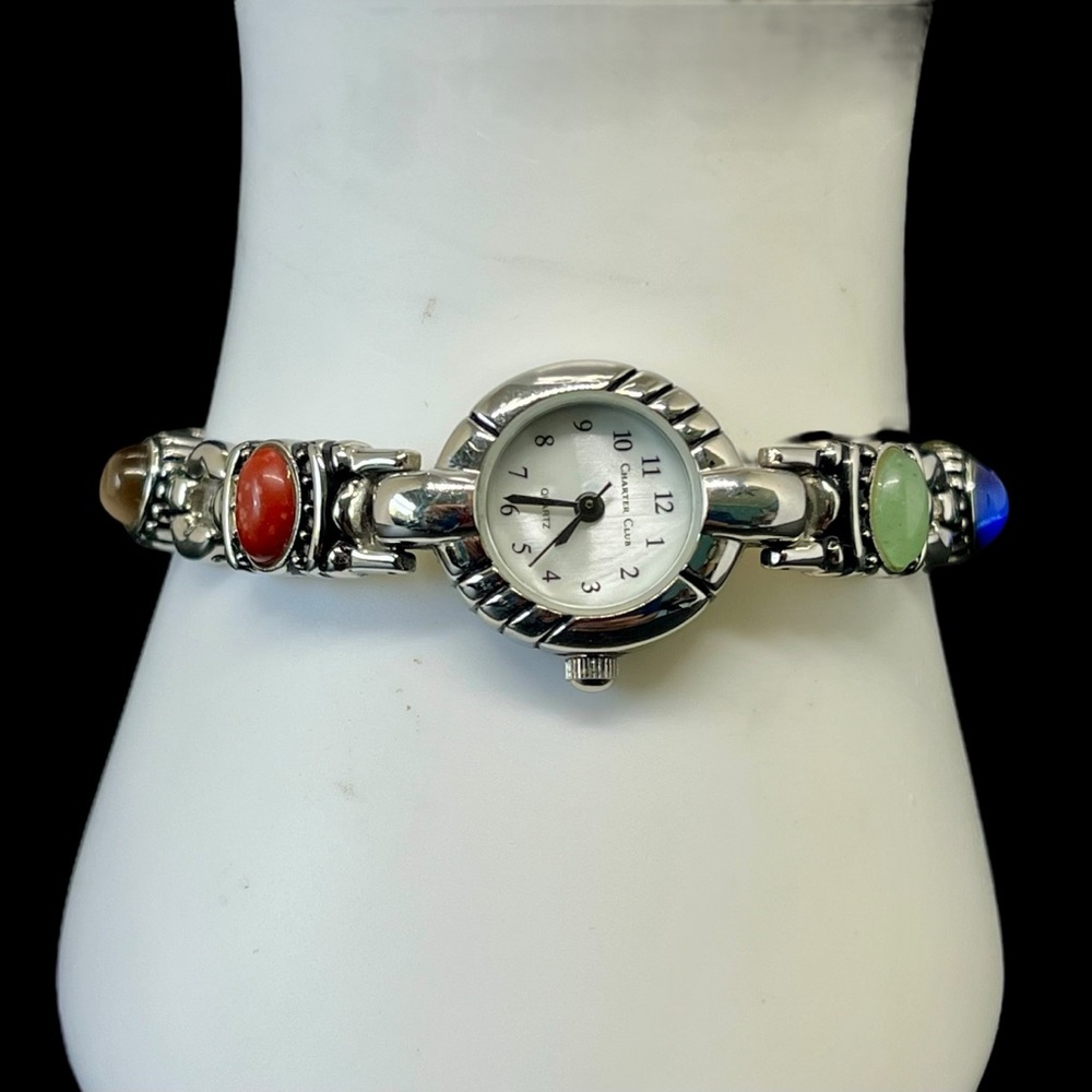 Charter Club Watch Women Silver Tone Colorful Cabs New Battery Removeable Link